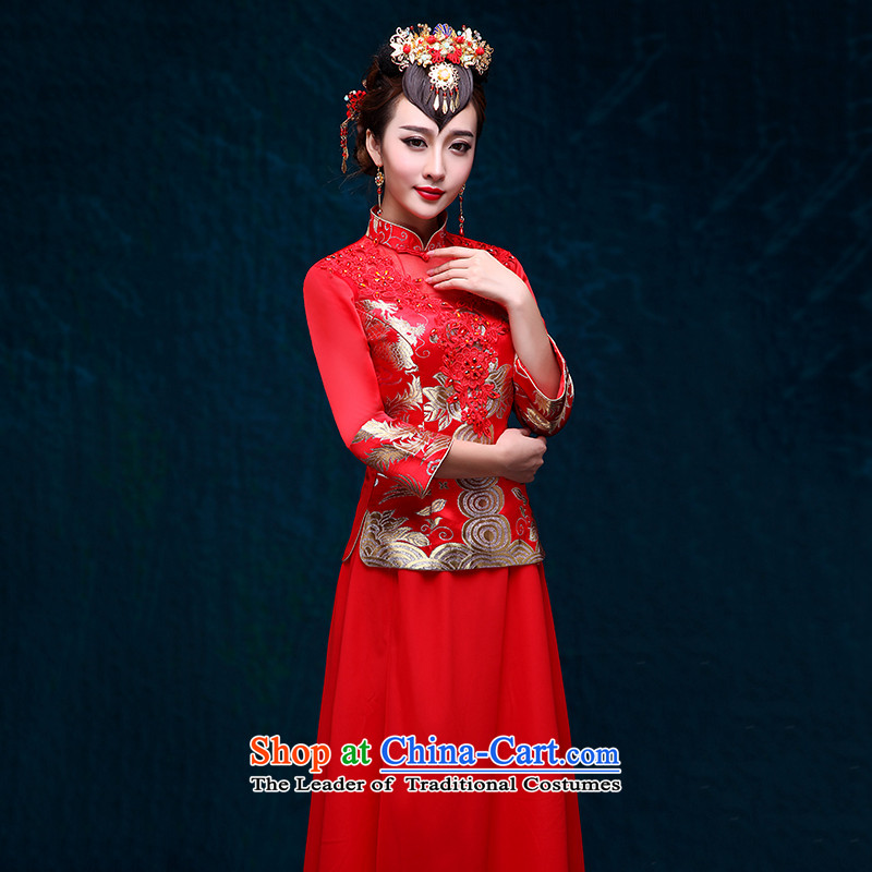 The bride-soo Wo Service retro red dragon and the use of the new Marriage autumn 2015 Chinese wedding gown banquet serving a seven-cuff bows Chinese qipao bows service improvement Red M4 China in accordance with , , , Love shopping on the Internet