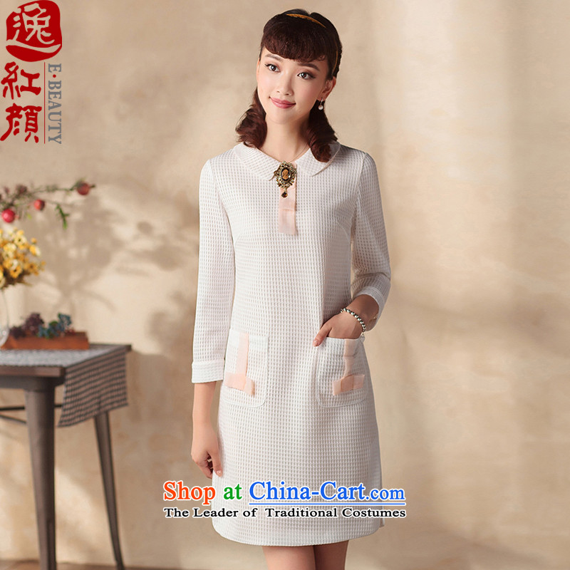 A Pinwheel Without Wind ya?2015 to escape the autumn boxed long-sleeved dresses retro ethnic improved Sau San 8 cuff dresses ivory?L