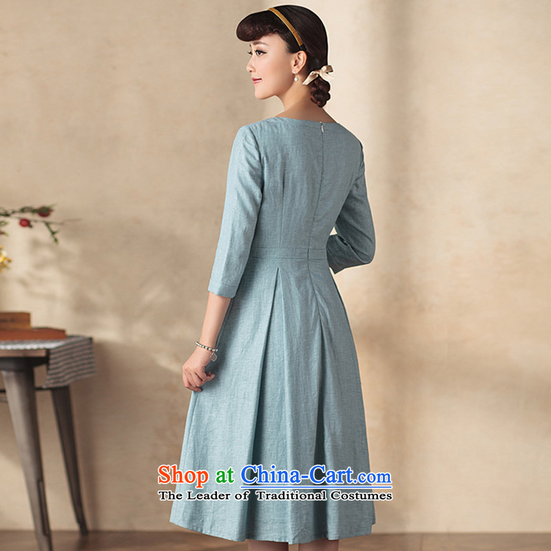 A Pinwheel Without Wind Yuen Ching Yat 7 cuff long autumn in replacing the skirt autumn 2015 new retro ethnic cheongsam dress blue-gray 3-day pre-sale M Yat Lady , , , shopping on the Internet