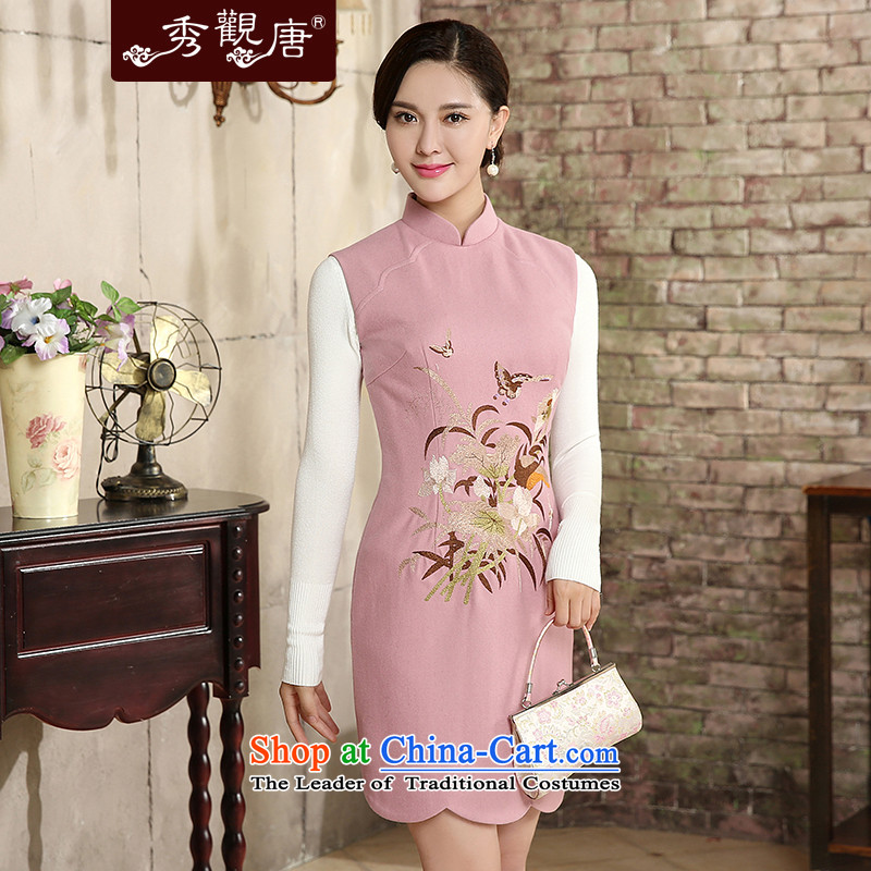 [Sau Kwun Tong] The Butterfly Dance 2015 Autumn replacing new irrepressible embroidery sleeveless qipao 2 Color Ms. optional QW5810 pink M, Sau Kwun Tong shopping on the Internet has been pressed.