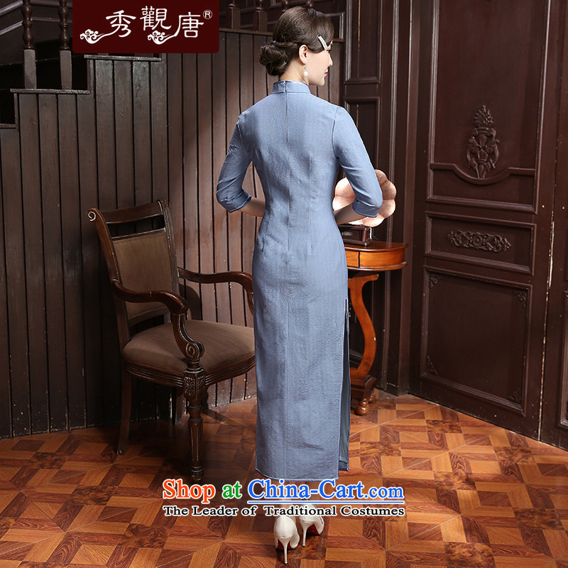[Sau Kwun Tong] It is autumn 2015 installed new lighter fashion, long-sleeved qipao and two-tone optional QZ5802 BLUE XL, Sau Kwun Tong shopping on the Internet has been pressed.