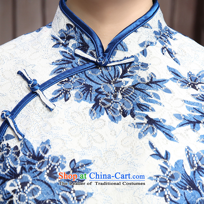 [Sau Kwun Tong] 2015 Autumn Chiu, Chi new stamp and stylish and elegant, warm in long-sleeved blue and white 3XL, QZ5801 qipao Sau Kwun Tong shopping on the Internet has been pressed.