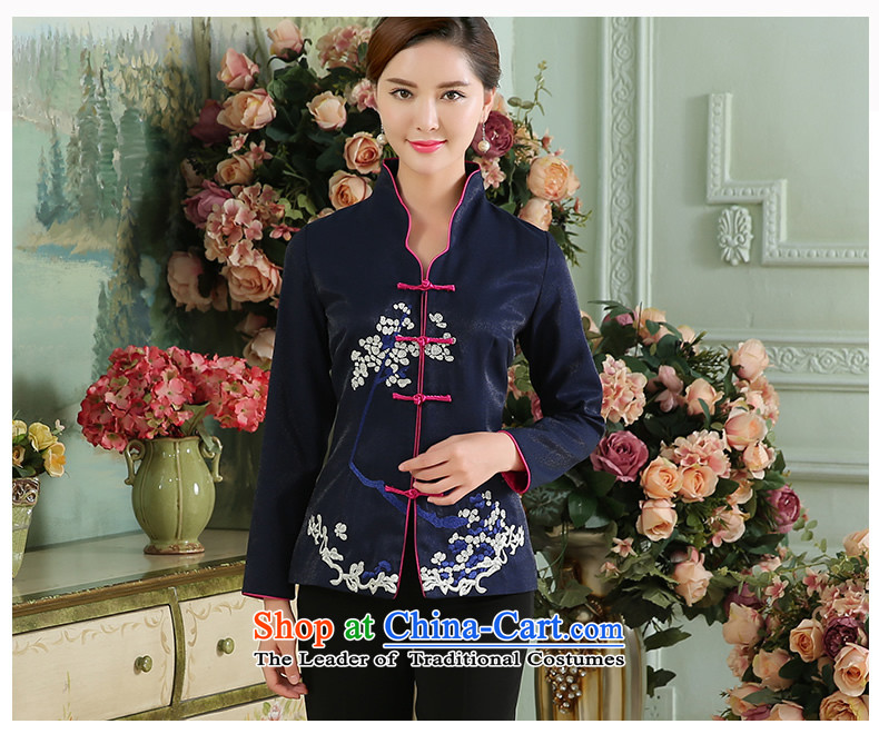 [Sau Kwun Tong] 2015 Autumn Maehyang-load the new color embroidery of nostalgia for the improvement of the Collision short of long-sleeved T-shirt deep blue qipao Tang dynasty L picture, prices, brand platters! The elections are supplied in the national character of distribution, so action, buy now enjoy more preferential! As soon as possible.
