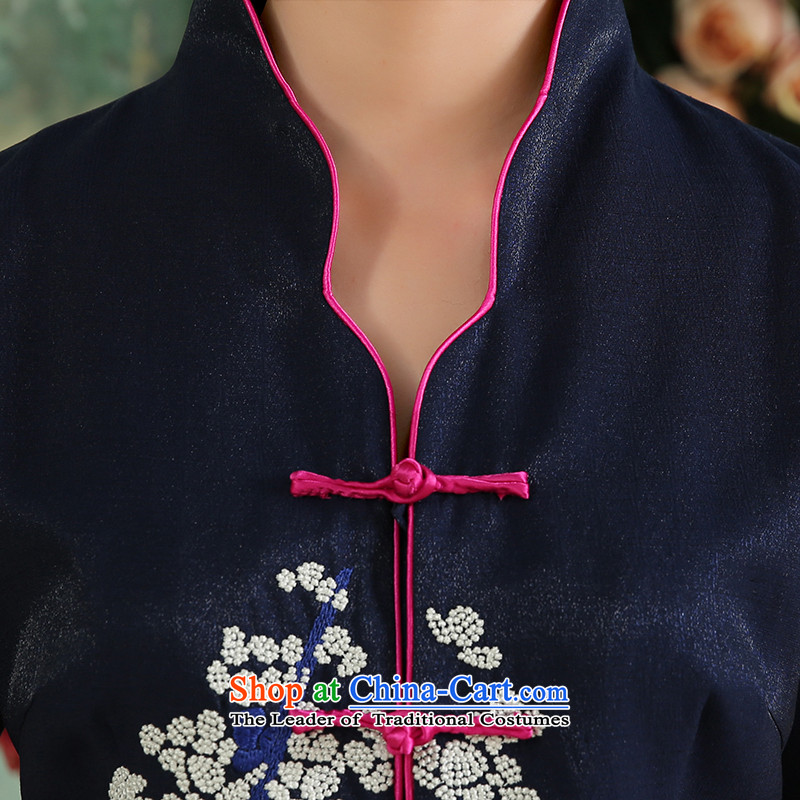 [Sau Kwun Tong] 2015 Autumn Maehyang-load the new color embroidery of nostalgia for the improvement of the Collision short of long-sleeved T-shirt deep blue qipao Tang dynasty , L, Sau Kwun Tong shopping on the Internet has been pressed.