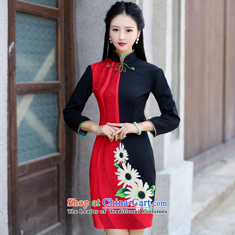 After a day of wind cheongsam dress autumn 2015 New Stylish retro fitted daily improved long-sleeved Sau San cheongsam dress 6086 6086 Female Red M ruyi wind shopping on the Internet has been pressed.