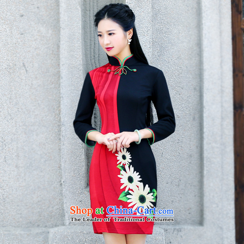After a day of wind cheongsam dress autumn 2015 New Stylish retro fitted daily improved long-sleeved Sau San cheongsam dress 6086 6086 Female Red M ruyi wind shopping on the Internet has been pressed.