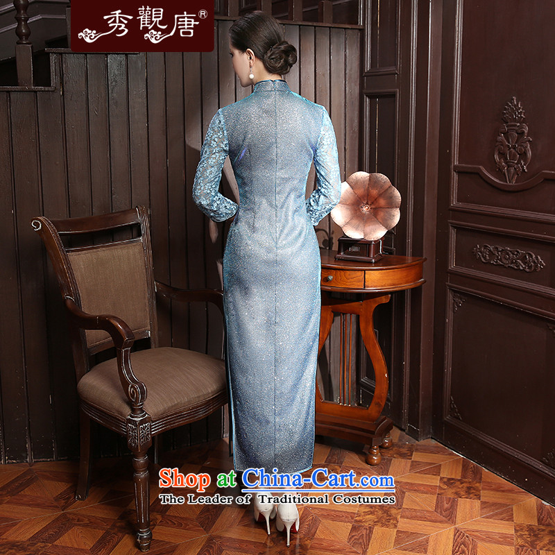 [Sau Kwun Tong] 2015 Autumn load new crystal, lace stitching minimalist pure color long qipao QZ5803 SUIT XL, Sau Kwun Tong shopping on the Internet has been pressed.
