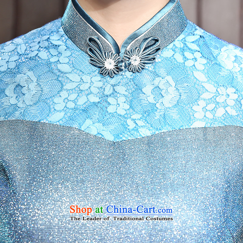 [Sau Kwun Tong] 2015 Autumn load new crystal, lace stitching minimalist pure color long qipao QZ5803 SUIT XL, Sau Kwun Tong shopping on the Internet has been pressed.