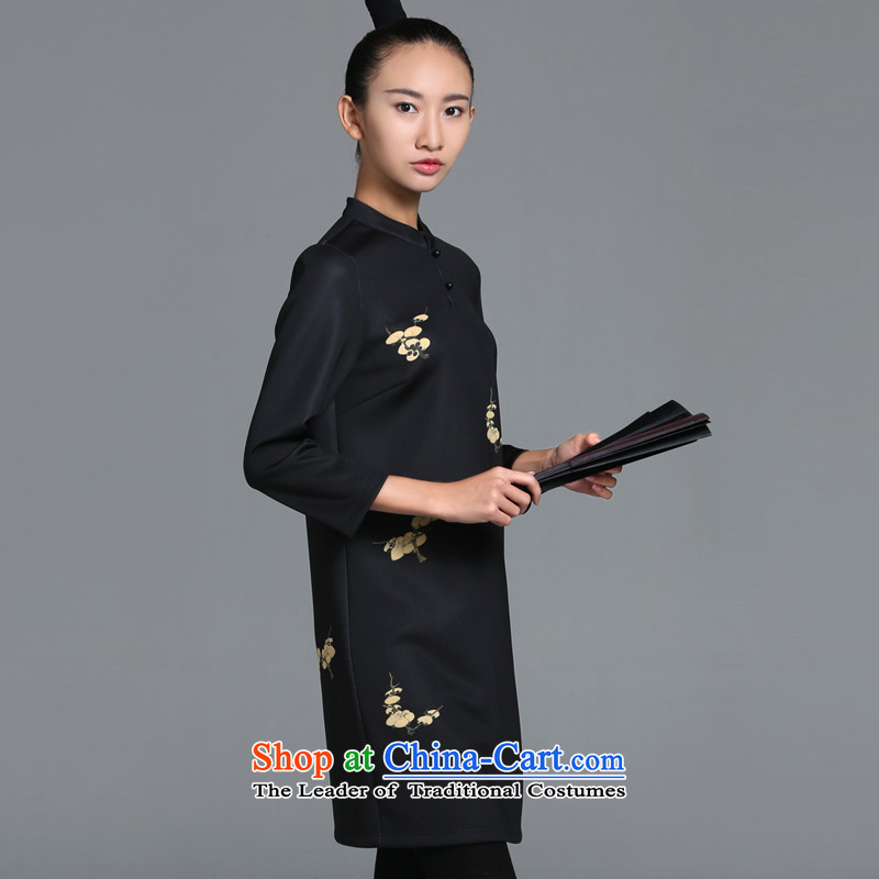 【 mustard original health flowers/New Chinese small collar dress girls improved qipao designer brands autumn new stamp spot , L, mustard original (zenmo) , , , shopping on the Internet