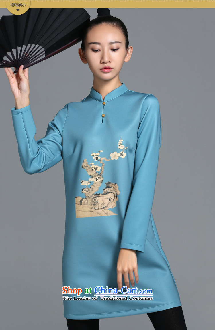 【 mustard original health Quiet Nights/China wind original Yuk-clip small collar stamp design improvements cheongsam dress female autumn new lake blue spot XL Photo, prices, brand platters! The elections are supplied in the national character of distribution, so action, buy now enjoy more preferential! As soon as possible.