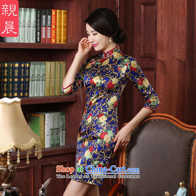 The pro-am New Silk Cheongsam short, 2015 Ms. summer daily silk cheongsam dress antique Chinese dresses in cuff 2XL, pro-am , , , shopping on the Internet