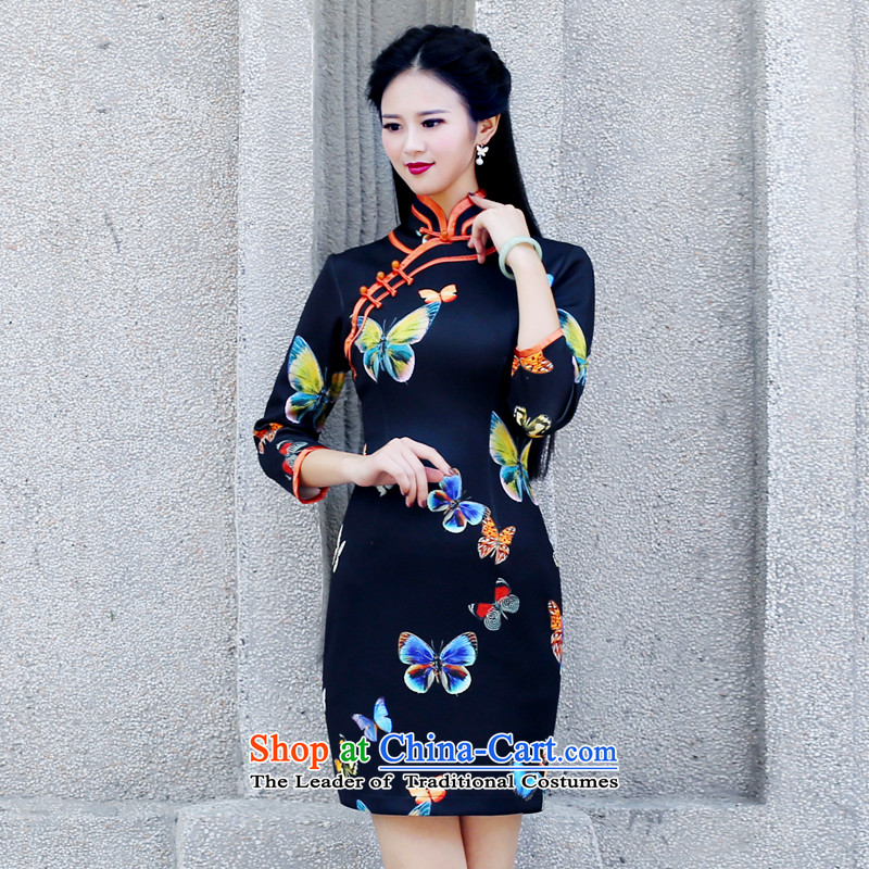 After a new 2015 autumn wind load cheongsam dress fashion, cuff air layer qipao daily retro dresses 607 1 607 1 suit XXL, ruyi wind shopping on the Internet has been pressed.