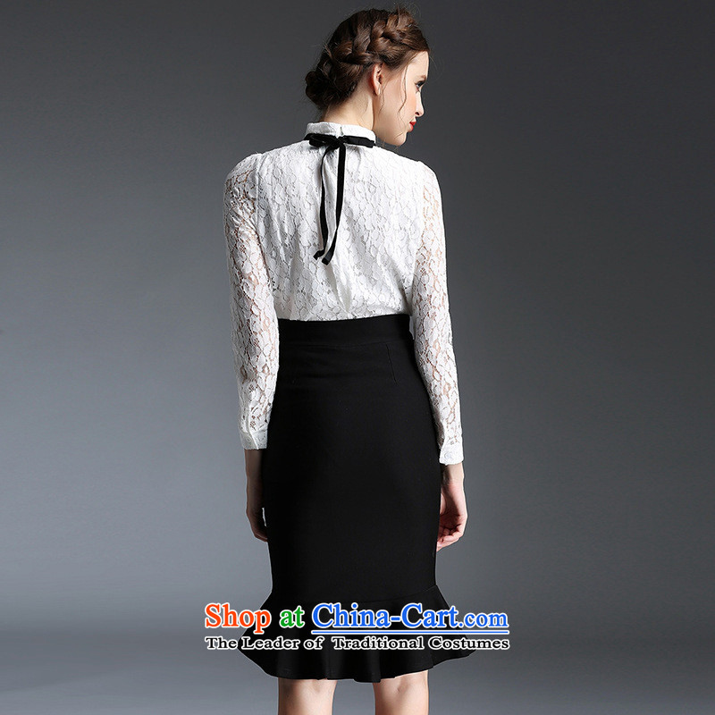 The Black Butterfly 2015 Autumn new collar, long-sleeved shirt + lace crowsfoot package and step-body skirt two kits for women picture color M,A.J.BB,,, shopping on the Internet