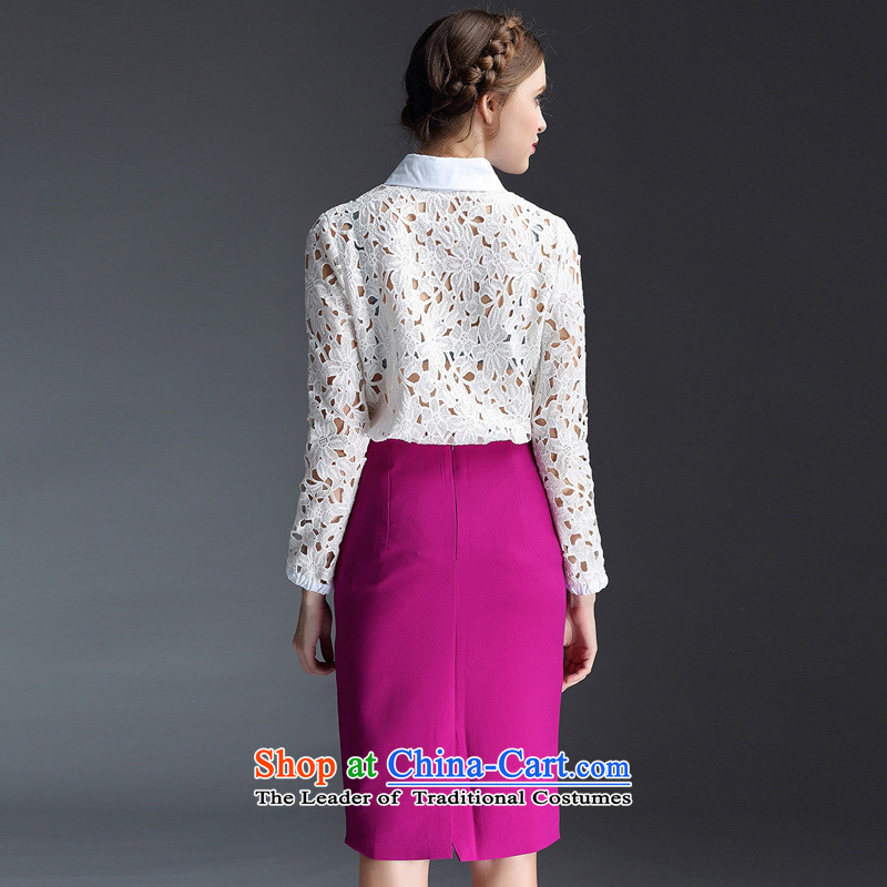 The Black Butterfly 2015 Autumn New) Water-soluble lace engraving long-sleeved shirt + lace retro and upper body of the forklift truck package skirt two kits picture color L,A.J.BB,,, shopping on the Internet