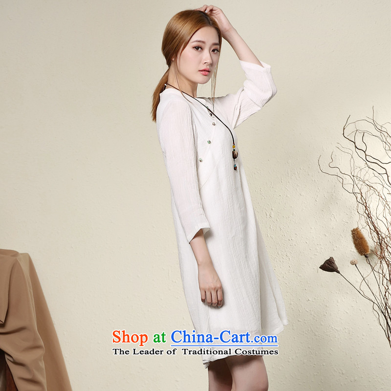 On the fall of 2015, of the seal loose Chinese qipao linen dresses retro China wind in long-sleeved cotton linen dress white?S