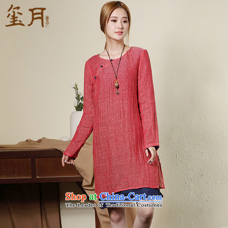 The seal on the original cotton linen with large relaxd autumn female cheongsam dress retro 7 Cuff China wind long skirt light blue S seal decreased by , , , shopping on the Internet