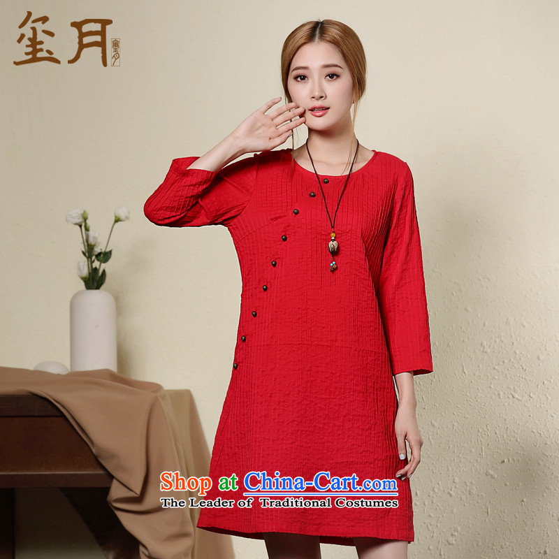 On Literature and Art Deco beauty seal linen cheongsam dress autumn 2015 New China wind daily short cheongsam Blue M seal decreased by , , , shopping on the Internet