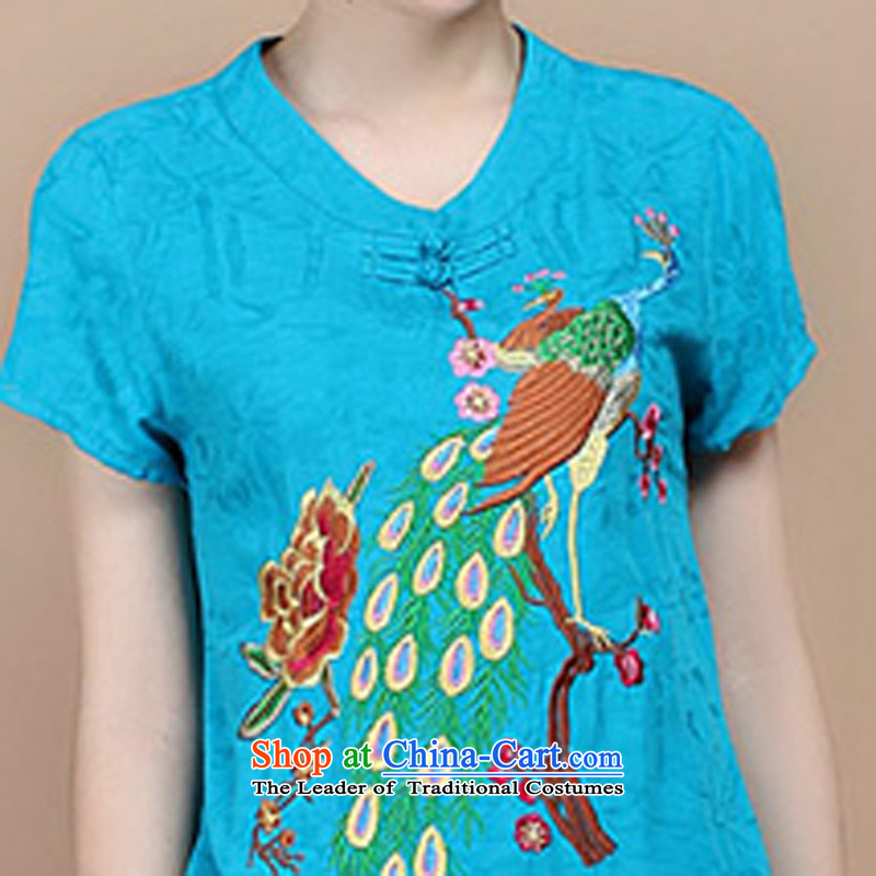 Mr Ronald decorated in 2015 Cotton embroidery Tang dynasty V-Neck short-sleeved T-shirt, two sets of load pants can sell blue packaged XXXL, charm and Asia (charm bali shopping on the Internet has been pressed.)
