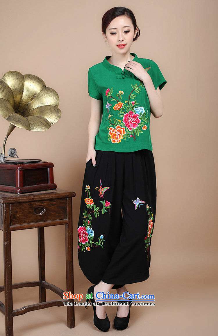 2015 Summer Korean retro Sau San Tong replace short-sleeved embroidered round-neck collar Tang blouses pants kit can sell green package XXXL picture, prices, brand platters! The elections are supplied in the national character of distribution, so action, buy now enjoy more preferential! As soon as possible.