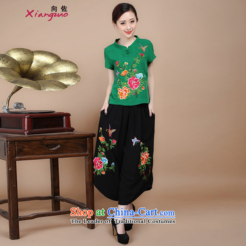 2015 Summer Korean retro Sau San Tong replace short-sleeved embroidered round-neck collar Tang blouses pants kit can sell green?XXXL Kit