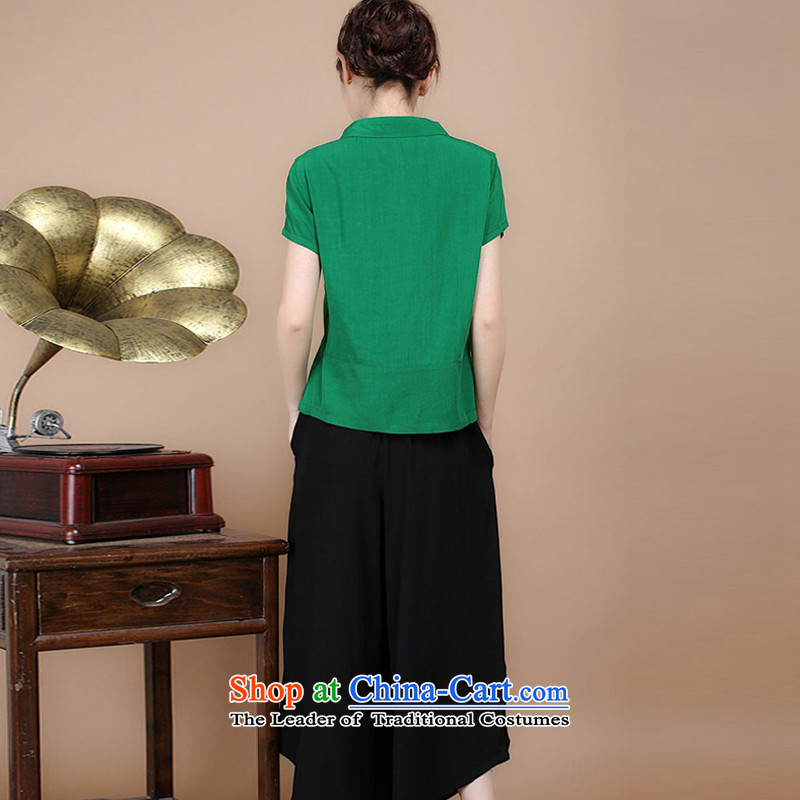 2015 Summer Korean retro Sau San Tong replace short-sleeved embroidered round-neck collar Tang blouses pants kit can sell green kit and Asia (XXXL, charm charm of Bali shopping on the Internet has been pressed.