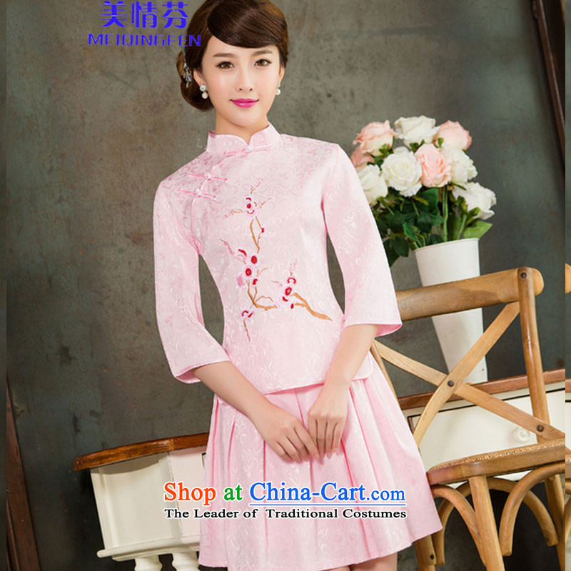 Macharm fen?    2015 Spring_Summer new daily cheongsam dress retro style two kit B cuffs 1125_ in Pink Sleeves?S
