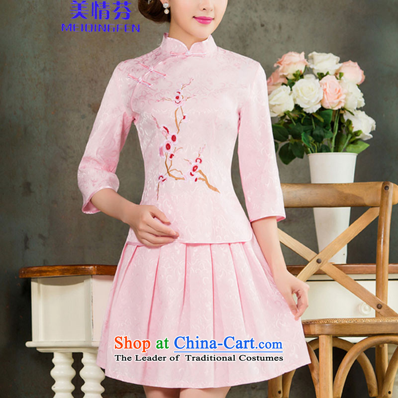 Macharm fen     2015 Spring/Summer new daily cheongsam dress retro style two kit B cuffs 1125# in Pink Sleeves , Stephen (MEIQINGFEN MACHARM) , , , shopping on the Internet