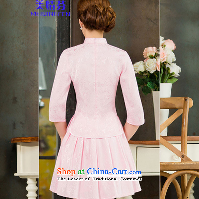 Macharm fen     2015 Spring/Summer new daily cheongsam dress retro style two kit B cuffs 1125# in Pink Sleeves , Stephen (MEIQINGFEN MACHARM) , , , shopping on the Internet