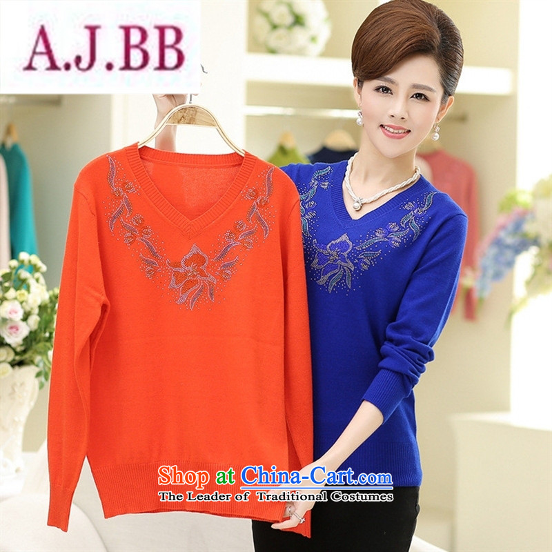 Ya-ting stylish shops in the autumn of new, Older Women's Korea long-sleeved Pullover knitting sweater mother forming the loose fit Washable Wool V-Neck Sweater female 120,A.J.BB,,, orange shopping on the Internet