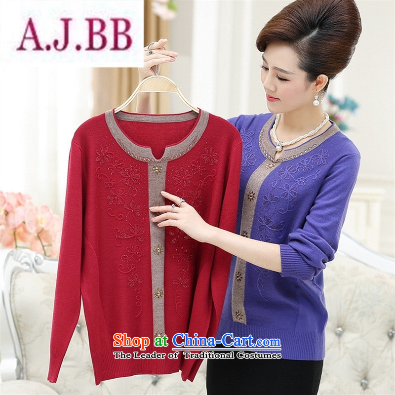 Ya-ting and fashion boutiques in 2015 replacing autumn load older mother long-sleeved T-shirt with the middle-aged women ironing drill pure color knitting sweater female green loose XXL,A.J.BB,,, shopping on the Internet