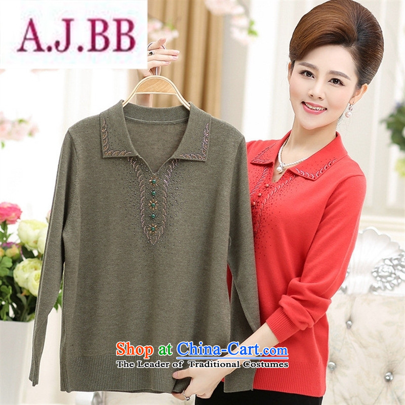 Ya-ting stylish shops fall in New Older Women's stylish middle-aged moms replacing reverse collar ironing long-sleeved shirt, forming the drill knitting XXXL,A.J.BB,,, green shopping on the Internet