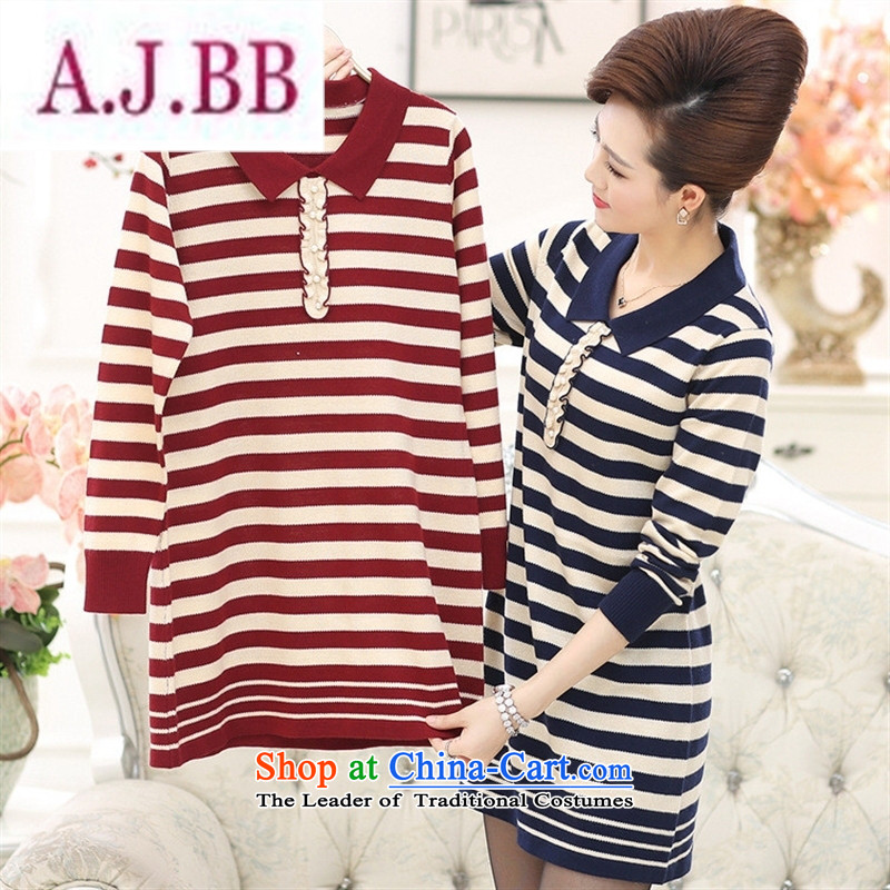 Ya-ting stylish shops in the autumn of new large load mother older dresses in long-sleeved sweater streaks, forming the basis of knitwear female blue 110,A.J.BB,,, shopping on the Internet
