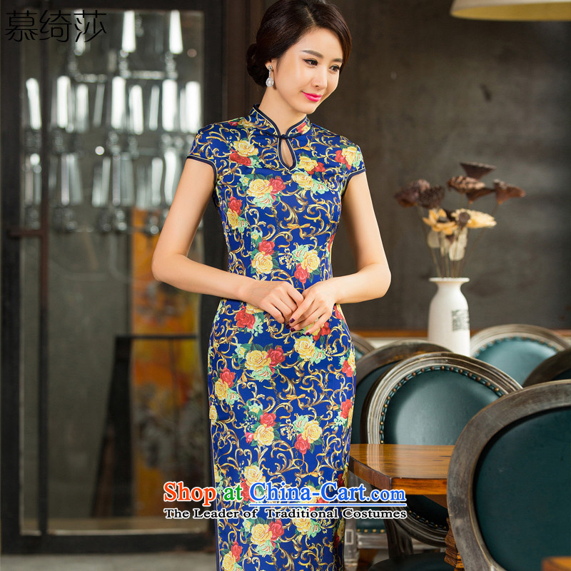 The cross-SA-decked?2015 improved long qipao retro fitted temperament elegant qipao autumn skirt new long cheongsam dress?T11014?picture color?L