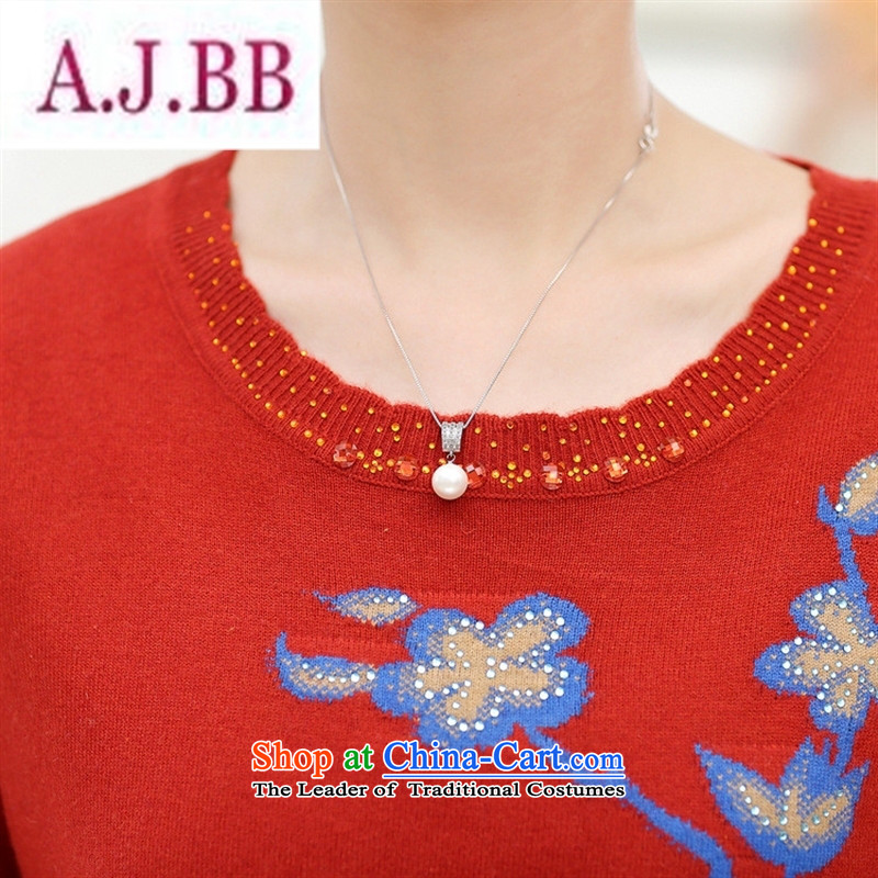 Ya-ting stylish shops fall mother knitted shirts wool sweater OL commuter in older, embroidery, forming the round-neck collar shirts and T-shirt female red kit 120,A.J.BB,,, shopping on the Internet
