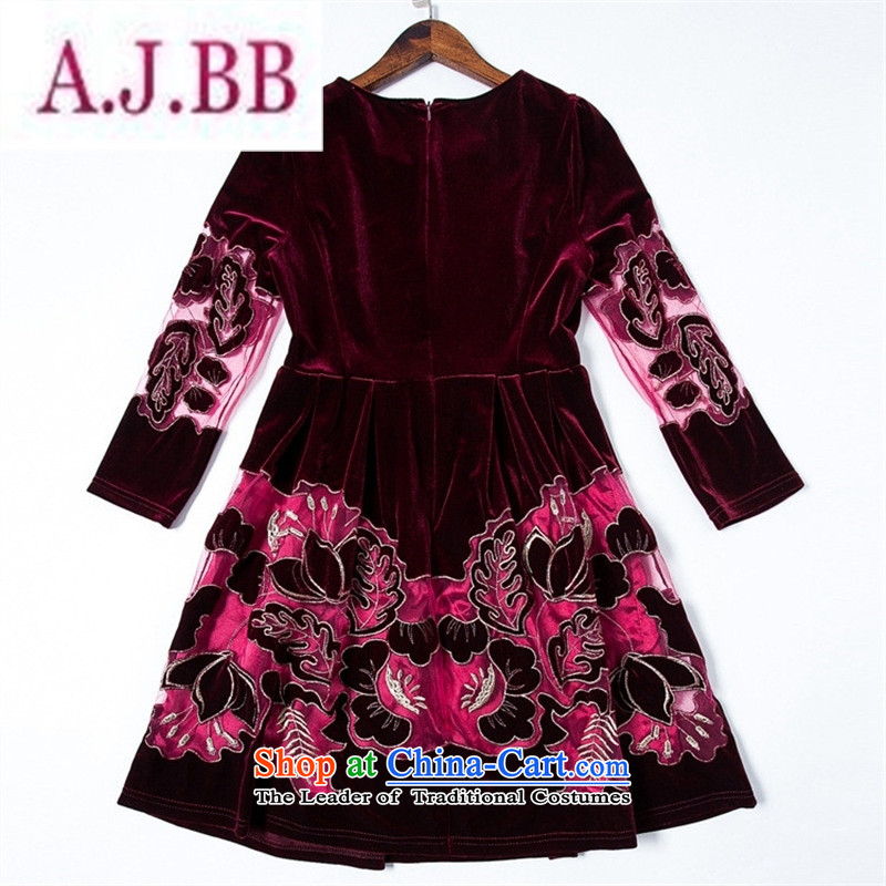 Ya-ting stylish shops fall inside the new mother with embroidery embroidered dress Korean high-end temperament of older Kim scouring pads long-sleeved dresses navy blue L,A.J.BB,,, shopping on the Internet