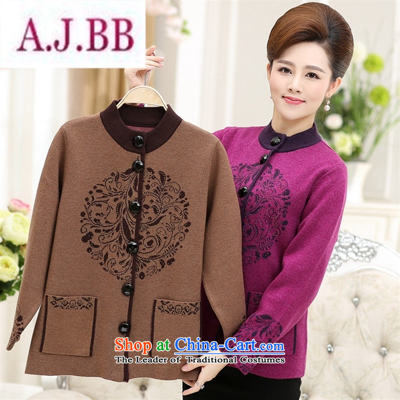 Ya-ting and fashion boutiques for winter new elderly women fleece cardigan large relaxd mother boxed round-neck collar stamp wool coat female XXXL,A.J.BB,,, Purple Shopping on the Internet