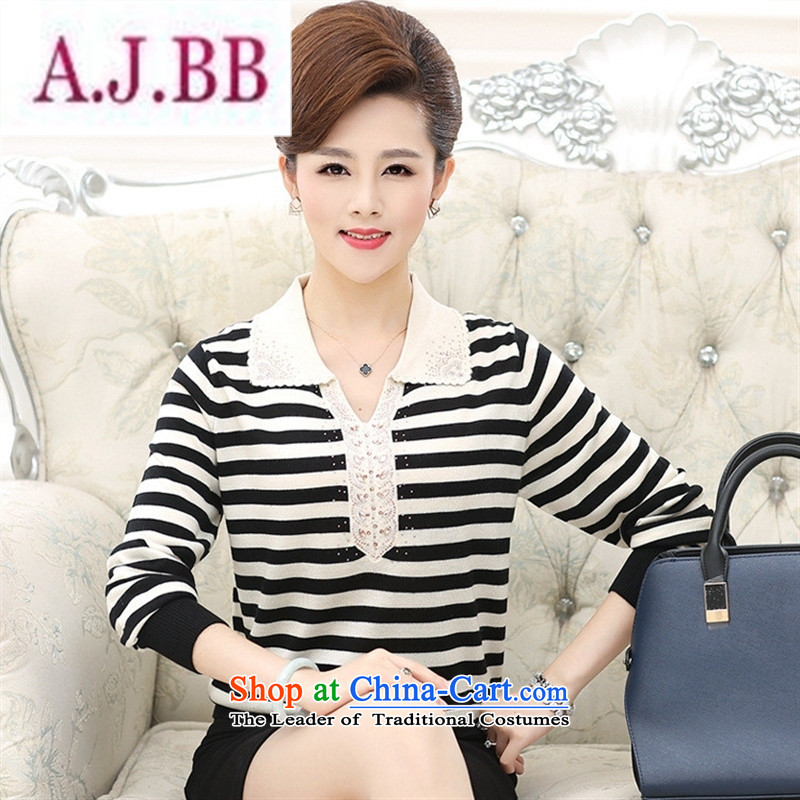Ya-ting stylish shops 2015 Autumn replacing new doll collar Neck Knitted in older women's long-sleeved shirt with mother forming the Striped Tee female black?120