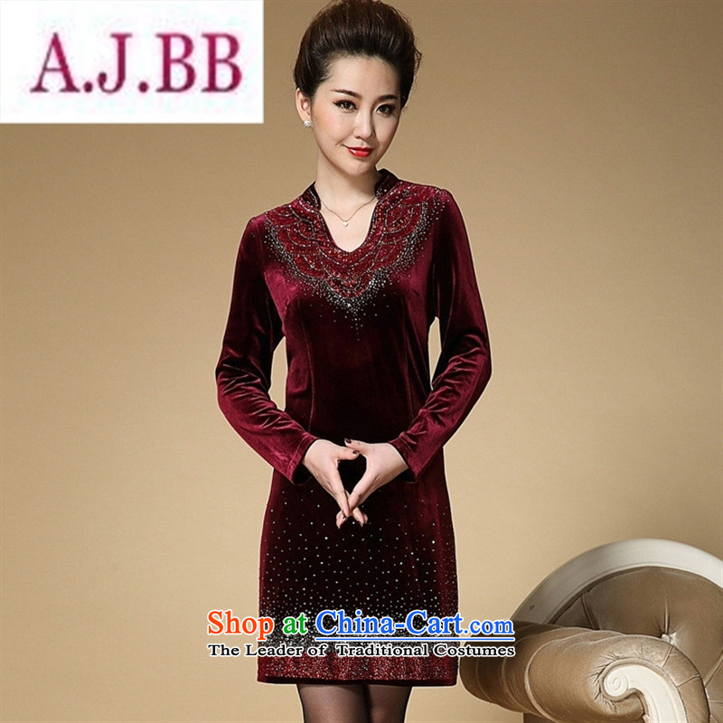Ya-ting and fashion boutiques autumn and winter mother dresses of the middle-aged iron drill Sau San Kim velvet in older women's large wine red?XXXXL skirt