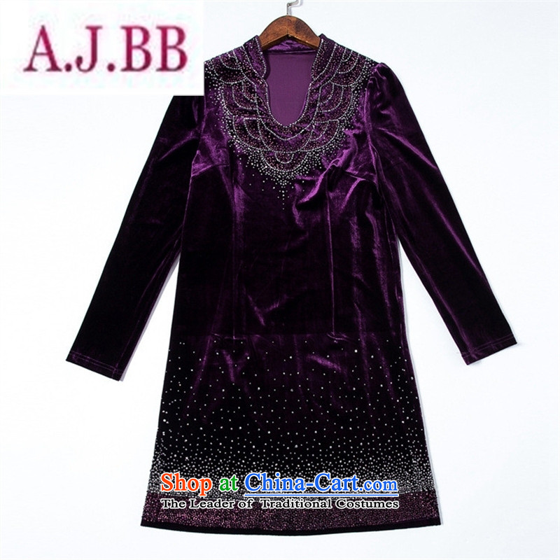 Ya-ting and fashion boutiques autumn and winter mother dresses of the middle-aged iron drill Sau San Kim velvet in older women's larger skirts, wine red XXXXL,A.J.BB,,, shopping on the Internet