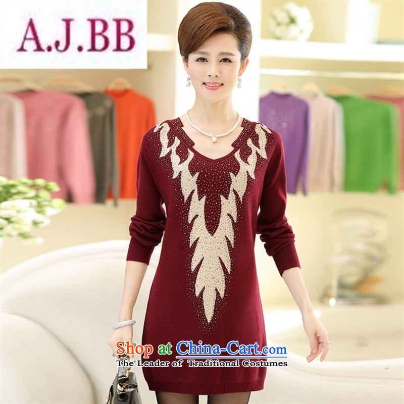 Ya-ting and fashion boutiques autumn and winter new stamp diamond in older kit and dresses in long sweater Sau San wild long-sleeved mother load Navy Blue?110