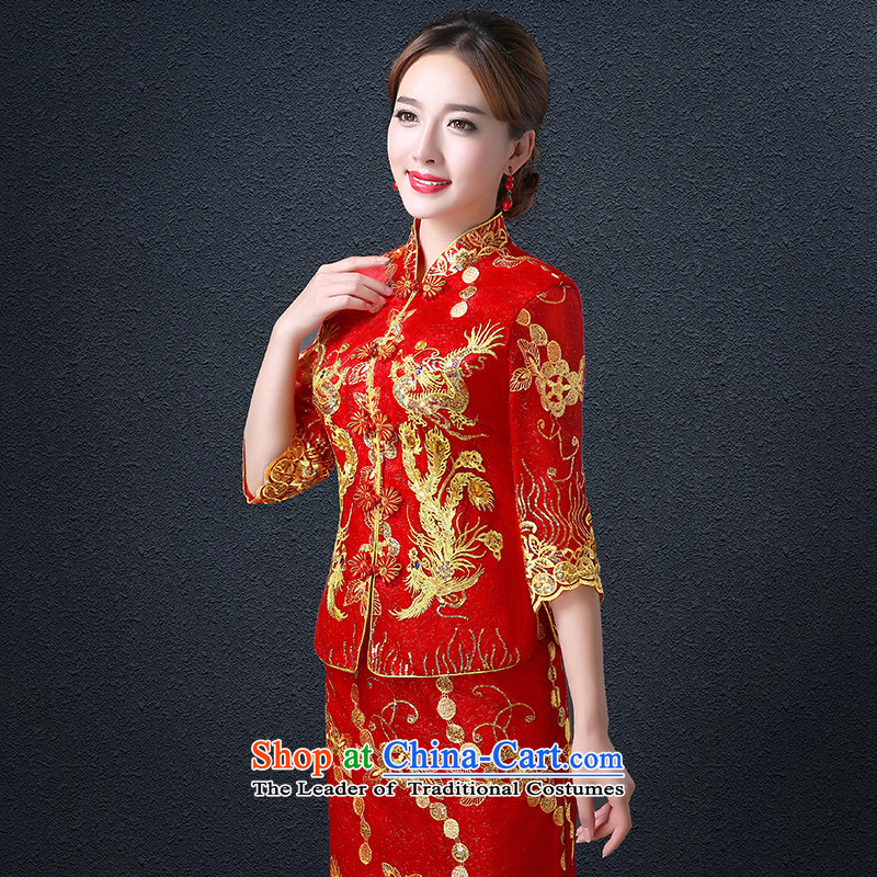 Hillo XILUOSHA) Lisa (bride bows services fall, Wedding Dress long red dragon use marriage qipao gown chinese red color M, bows hillo Lisa (XILUOSHA) , , , shopping on the Internet