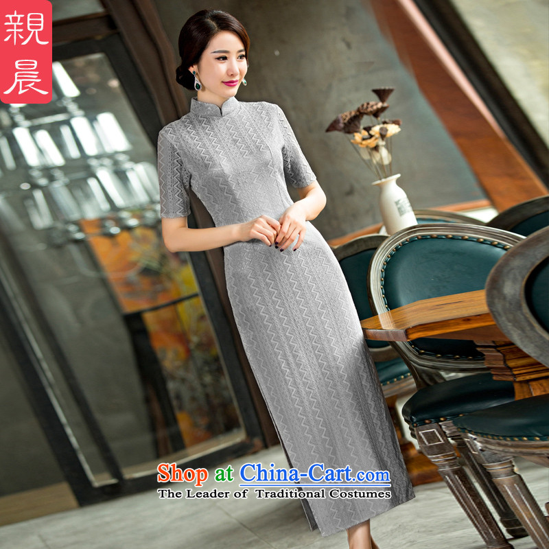 The pro-am long in the spring and autumn cuff lace new products Sau San, national retro long skirt daily improved cheongsam dress Silver Gray L, pro-am , , , shopping on the Internet