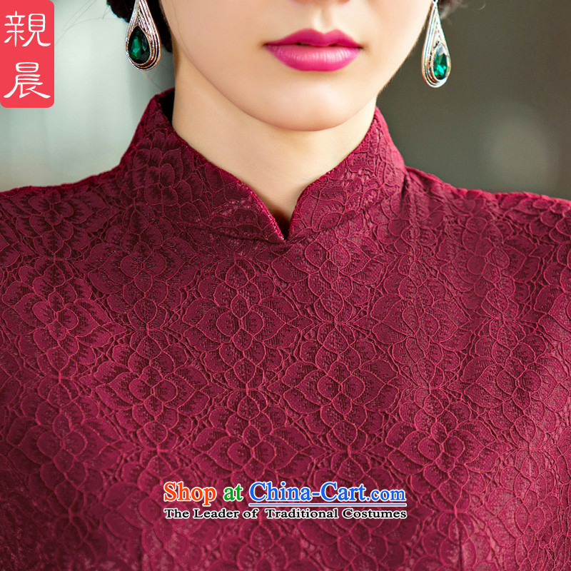 At 2015 new pro-retro-day long Sau San improvements improved lace cheongsam dress female new summer wine red 2XL, pro-am , , , shopping on the Internet