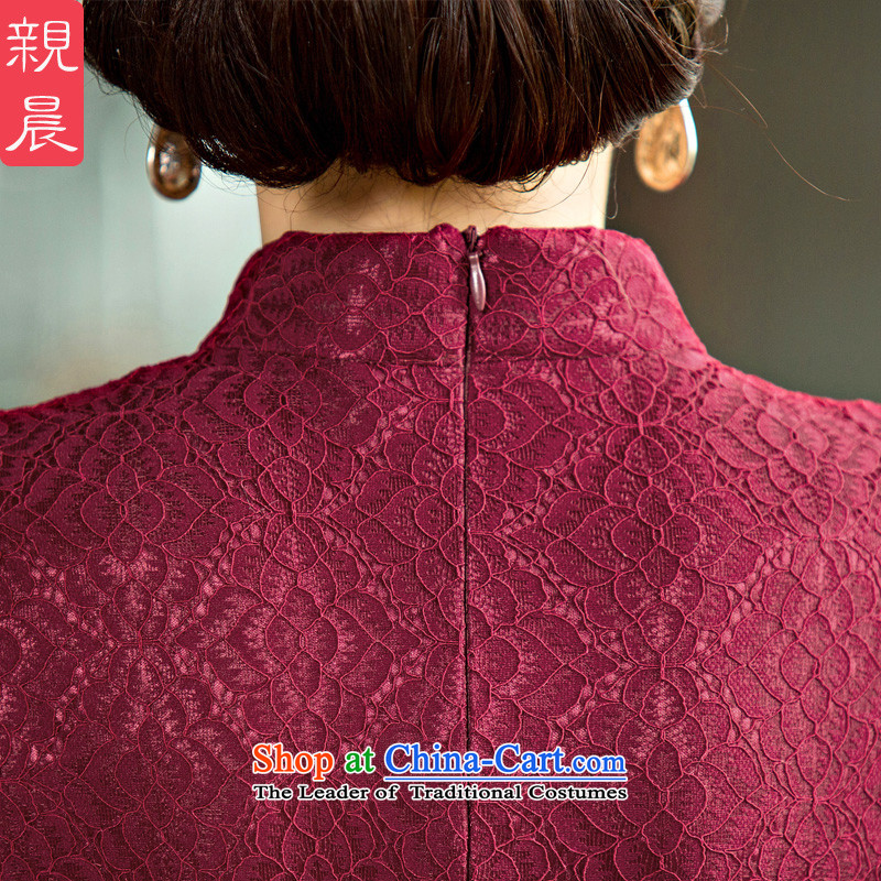 At 2015 new pro-retro-day long Sau San improvements improved lace cheongsam dress female new summer wine red 2XL, pro-am , , , shopping on the Internet