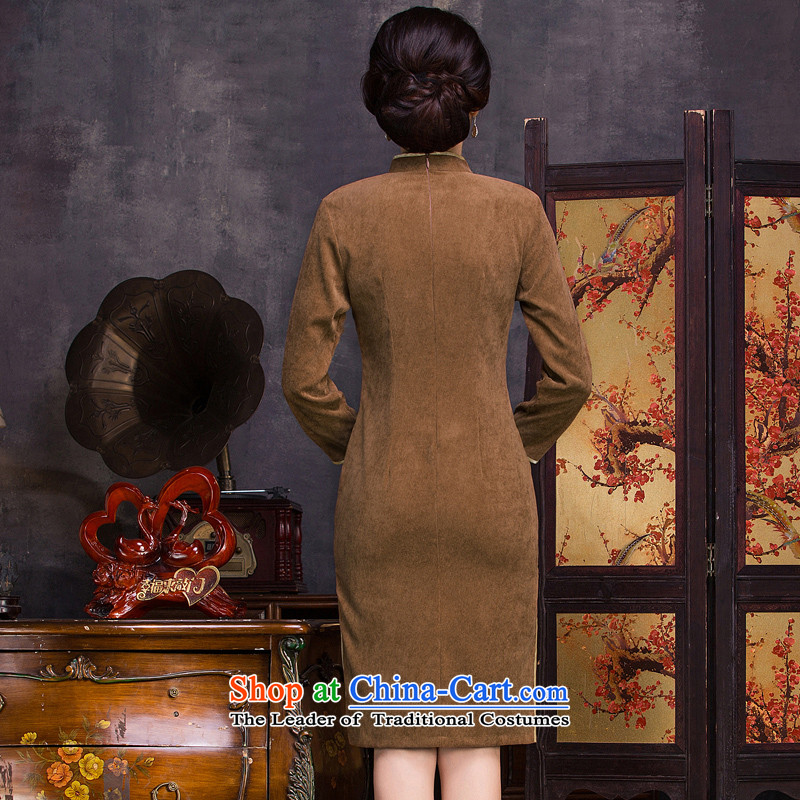 The cross-SA 2015. The spirit of the long corduroy improved cheongsam with 7 cuff autumn retro cheongsam dress new cheongsam dress QD314 KHAKI  2XL, the cross-sa , , , shopping on the Internet