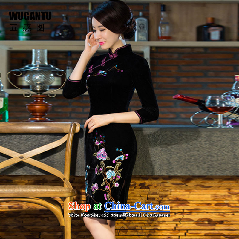 The five senses figure for autumn and winter by new moms with scouring pads in the skirt qipao Kim sleeve length) Improved retro wedding black XXL, Five-sense figure (WUGANTU) , , , shopping on the Internet