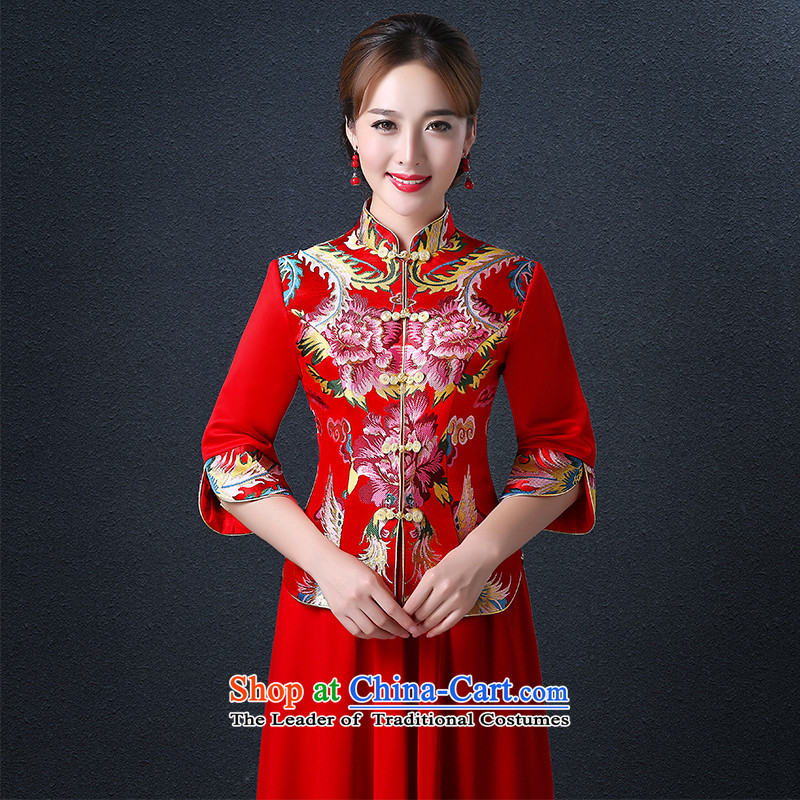 Hillo XILUOSHA) Lisa (bride qipao autumn wedding dress Chinese bows chief) cuff cheongsam dress retro red 2015 New Red M HILLO Lisa (XILUOSHA) , , , shopping on the Internet