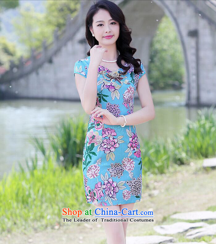 Susan Sarandon 5515#2015 Zaoyuan card summer new Stylish retro Sau San Tong load improved Ms. cheongsam dress blue on white flower XXL picture, prices, brand platters! The elections are supplied in the national character of distribution, so action, buy now enjoy more preferential! As soon as possible.