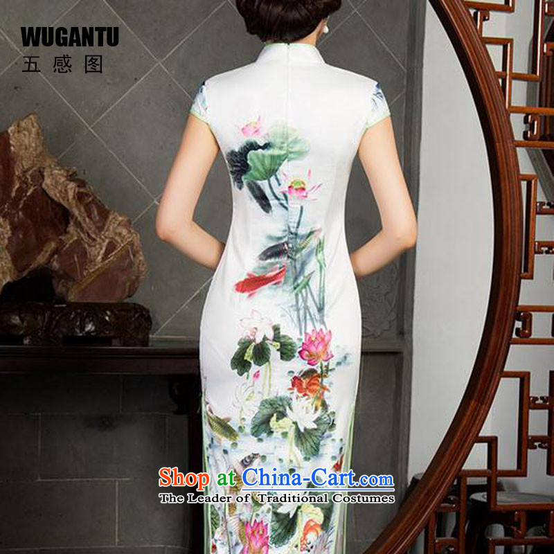 The five senses Figure Boxed new upscale autumn day banquet long qipao silk dress dresses Chinese style qipao female picture color XXL, Five-sense figure (WUGANTU) , , , shopping on the Internet