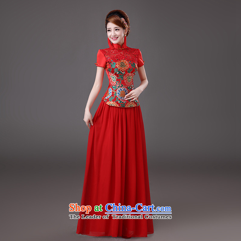 The Syrian brides service time bows Wedding Dress Short skirts, improved qipao Summer 2015 new water-soluble lace Sau San video thin retro chinese women serving the lift mast red XXL, time Syrian shopping on the Internet has been pressed.